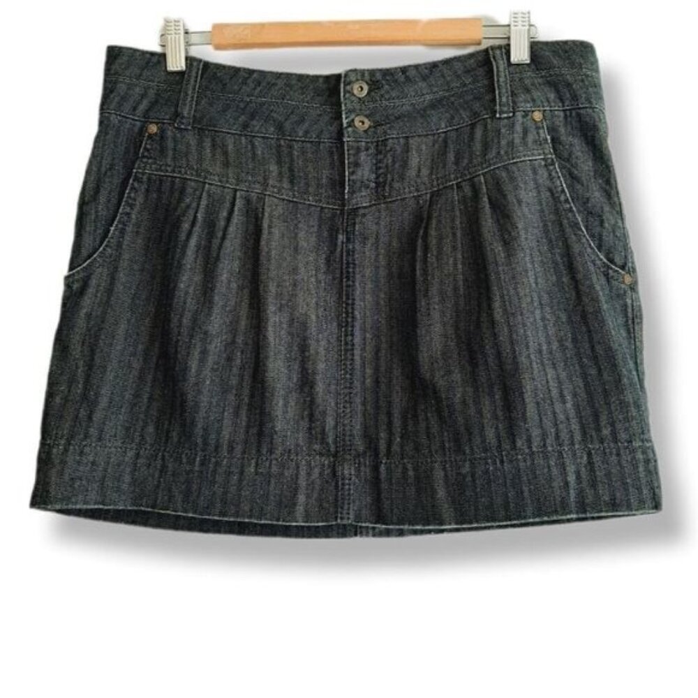 ORB / Herringbone Pattern Blue Jean Mini Skirt Retro Y2K Style Sz L